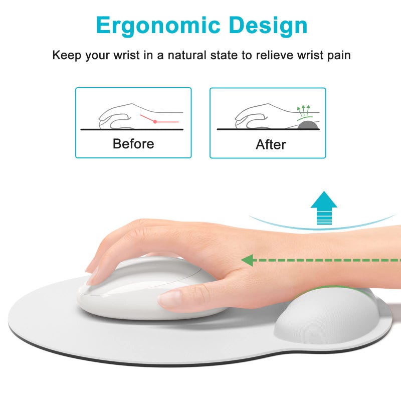 Dapesuom Ergonomic Mouse Pad with Wrist Support  Comfortable Memory Foam Wrist Rest for Easy Typing Pain Relief  Cute Computer Gaming Desktop Mouse Mat with Non-Slip Base for Laptop  Office  White - Image 3